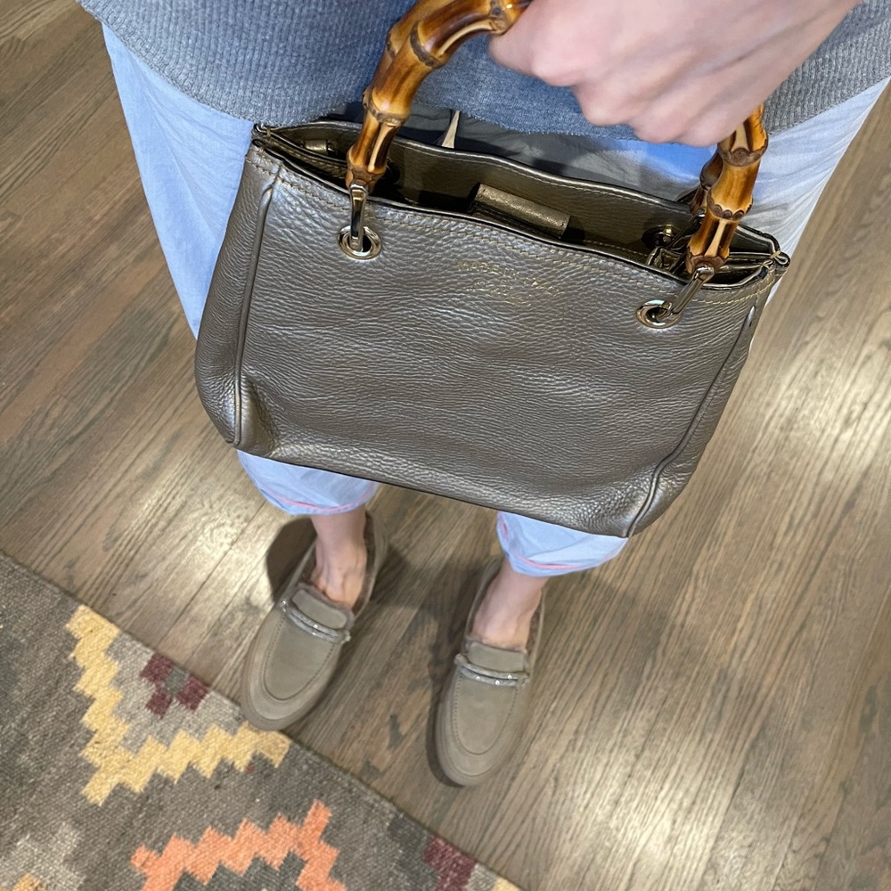GUCCI BAMBOO LEATHER HANDBAG - METALLIC GOLDEN BEIGE